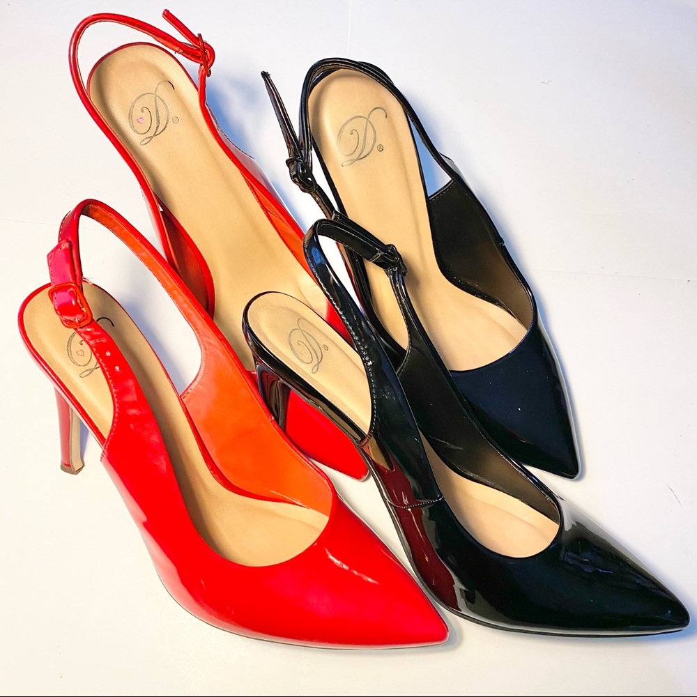 WNS D Point Patent Lea. Red & Black Set of 2 Sz10